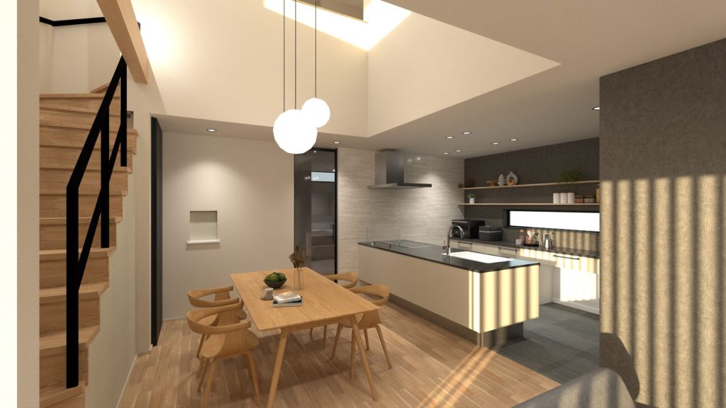 グレーコーデ×ナチュラルのダイニングキッチン